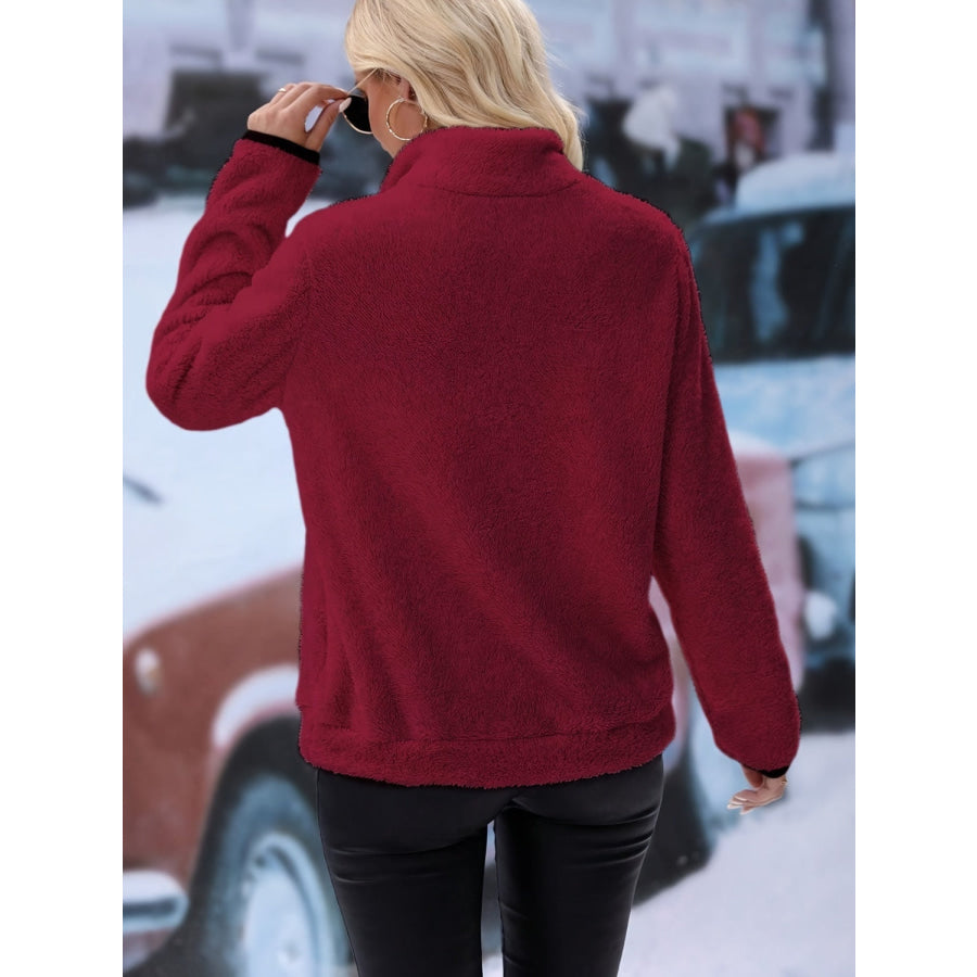 Half Zip Long Sleeve Furry Sweatshirt Apparel and Accessories