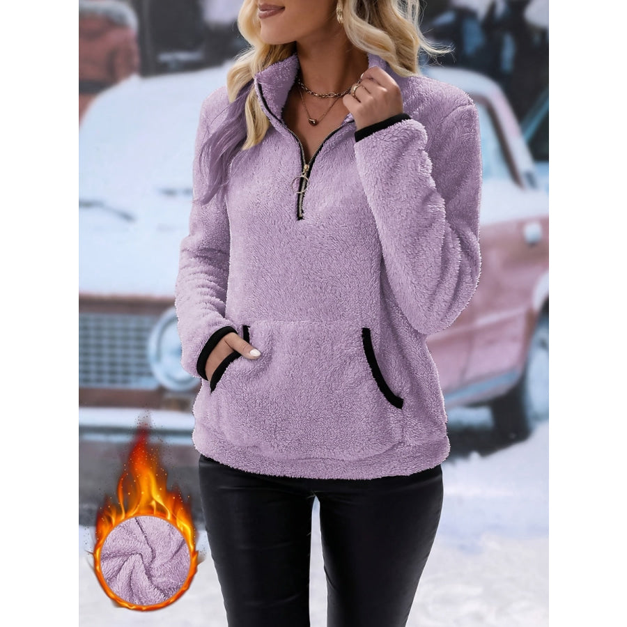 Half Zip Long Sleeve Furry Sweatshirt Apparel and Accessories