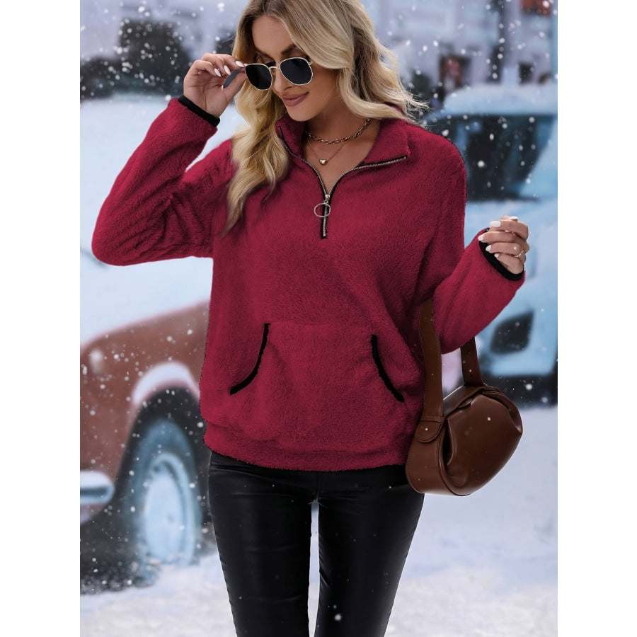 Half Zip Long Sleeve Furry Sweatshirt Apparel and Accessories