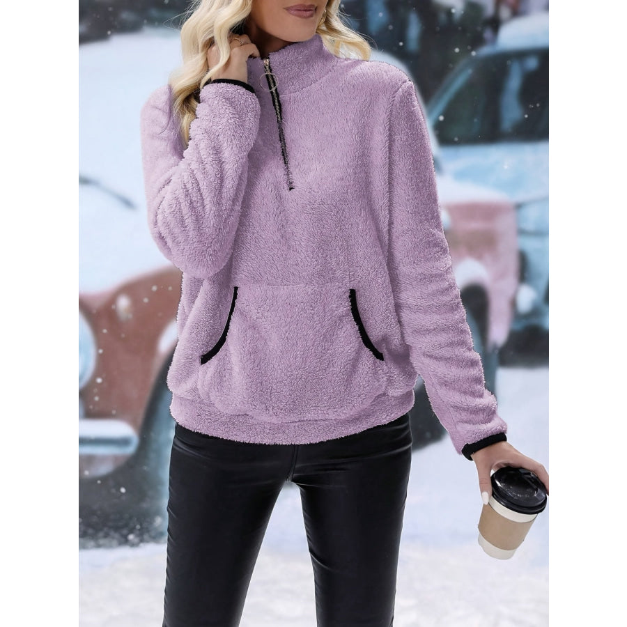 Half Zip Long Sleeve Furry Sweatshirt Apparel and Accessories