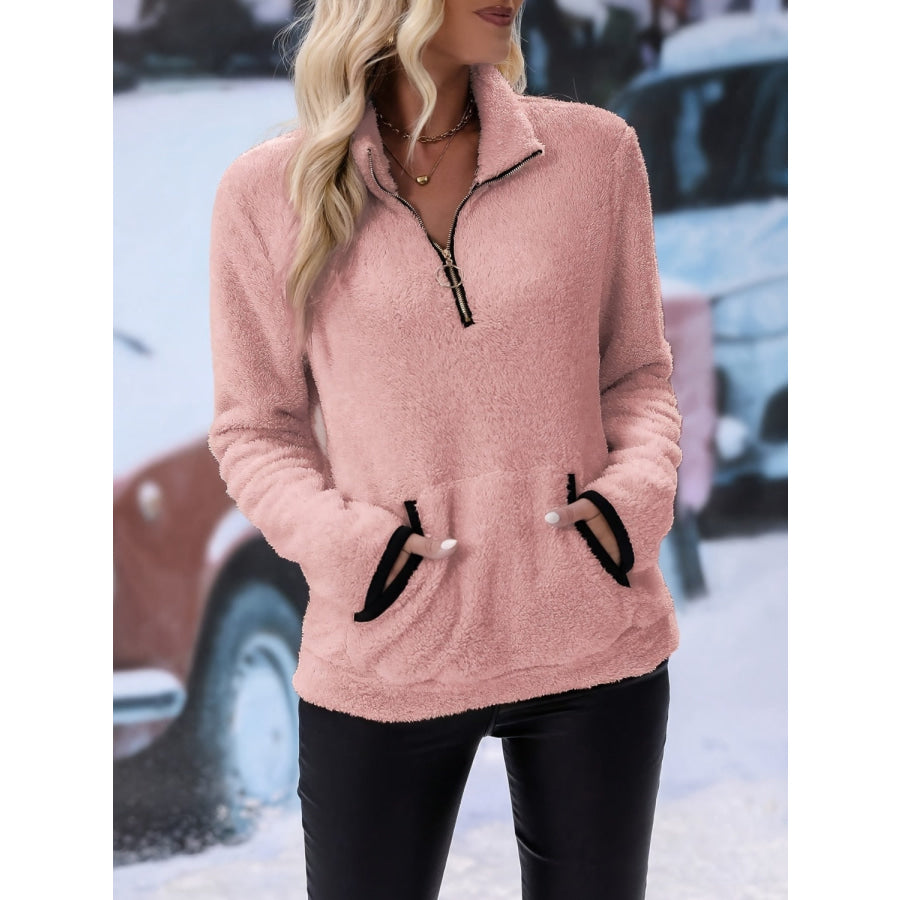 Half Zip Long Sleeve Furry Sweatshirt Apparel and Accessories