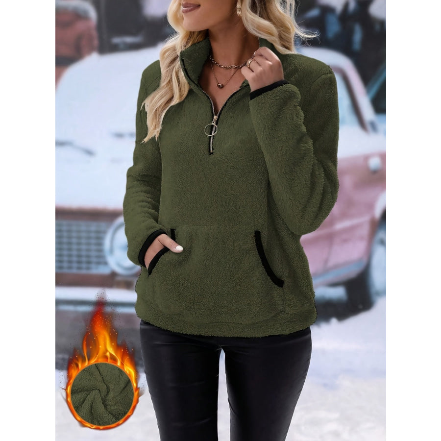 Half Zip Long Sleeve Furry Sweatshirt Apparel and Accessories
