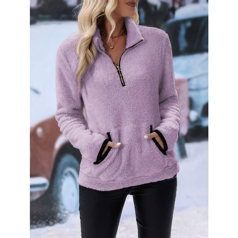 Half Zip Long Sleeve Furry Sweatshirt Apparel and Accessories