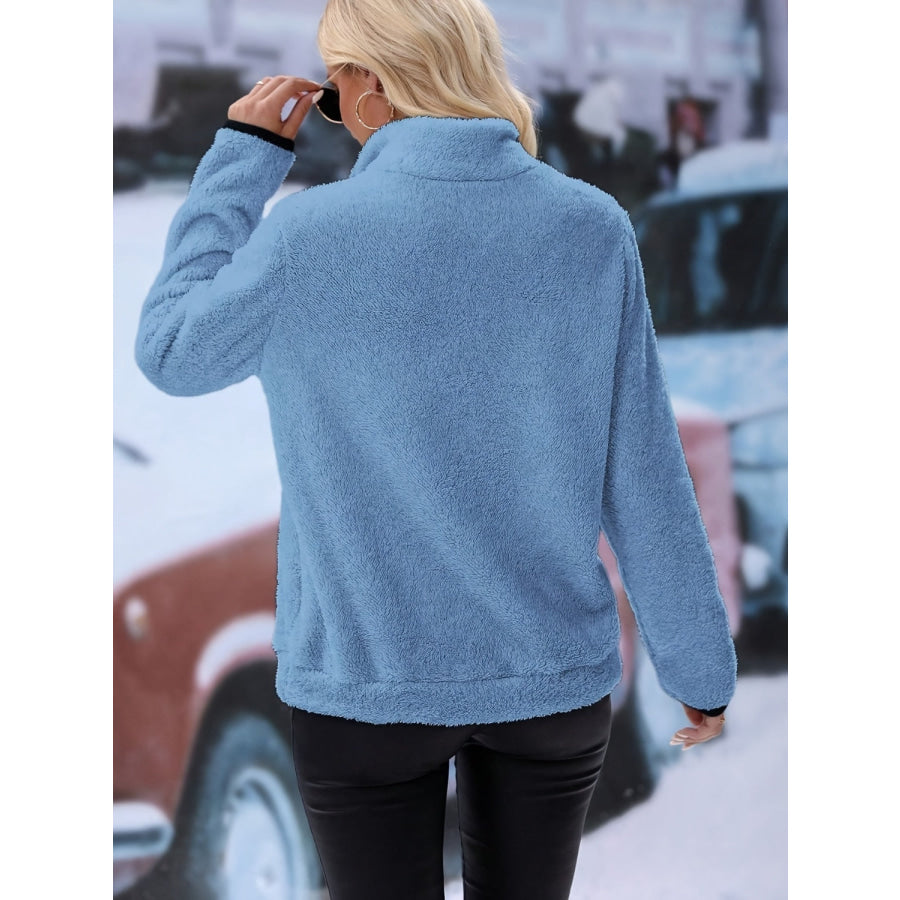 Half Zip Long Sleeve Furry Sweatshirt Apparel and Accessories