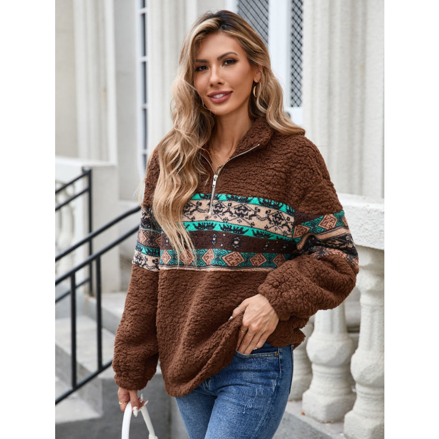 Half Zip Long Sleeve Fuzzy Top Apparel and Accessories