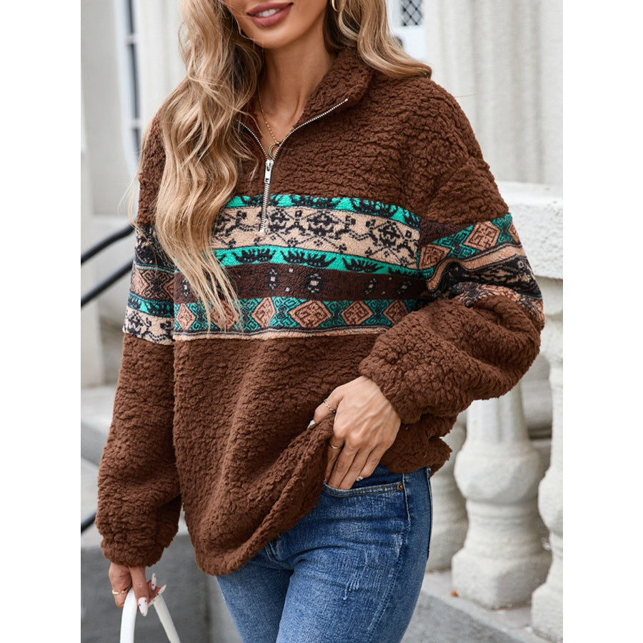 Half Zip Long Sleeve Fuzzy Top Apparel and Accessories