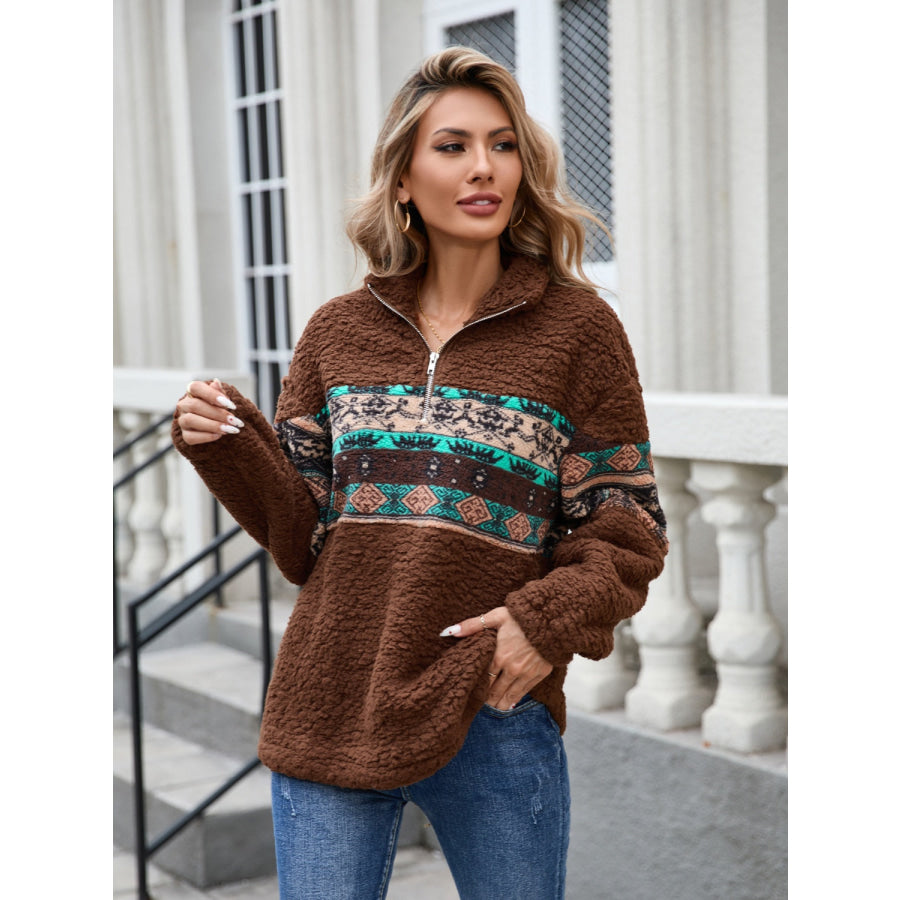 Half Zip Long Sleeve Fuzzy Top Apparel and Accessories