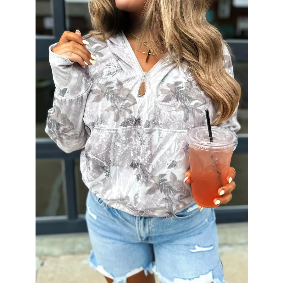 Half-Zip Long Sleeve Hoodie Light Gray / S Apparel and Accessories