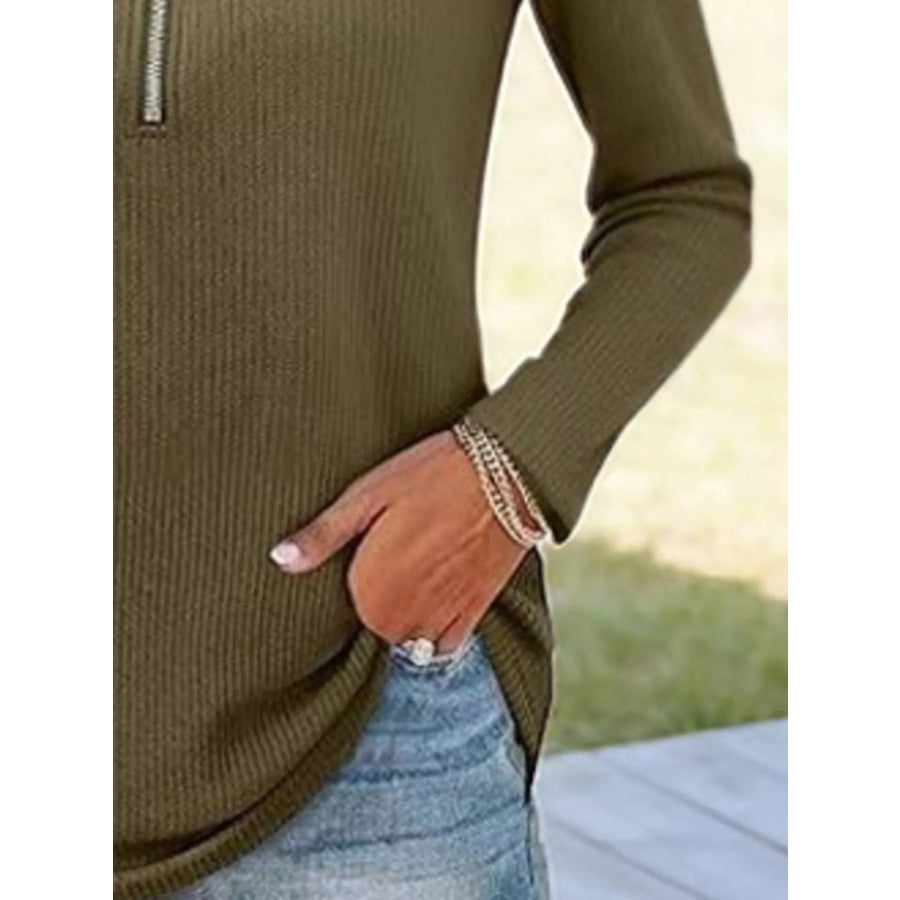 Half Zip Long Sleeve Knit Top Apparel and Accessories