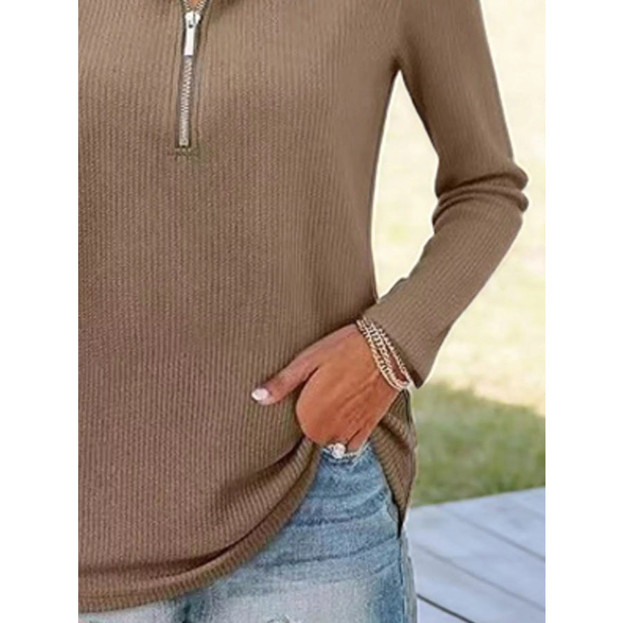 Half Zip Long Sleeve Knit Top Apparel and Accessories