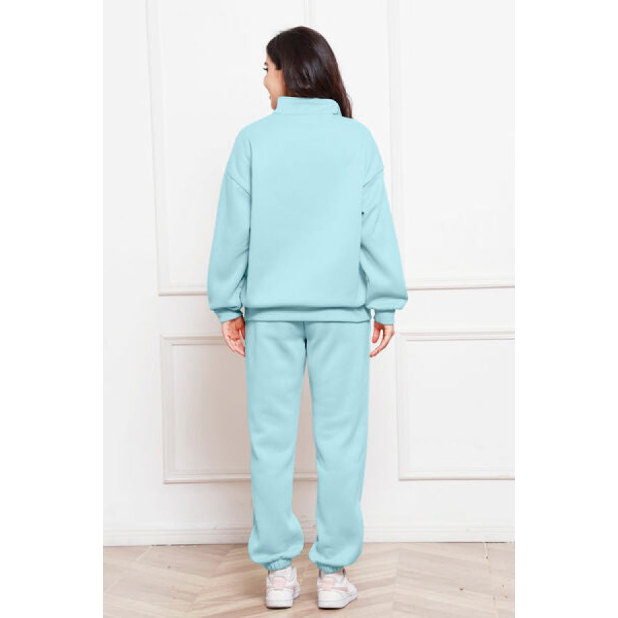 Half Zip Long Sleeve Sweatshirt and Pants Set Clothing