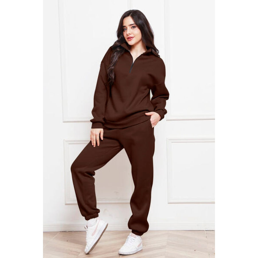 Half Zip Long Sleeve Sweatshirt and Pants Set Clothing