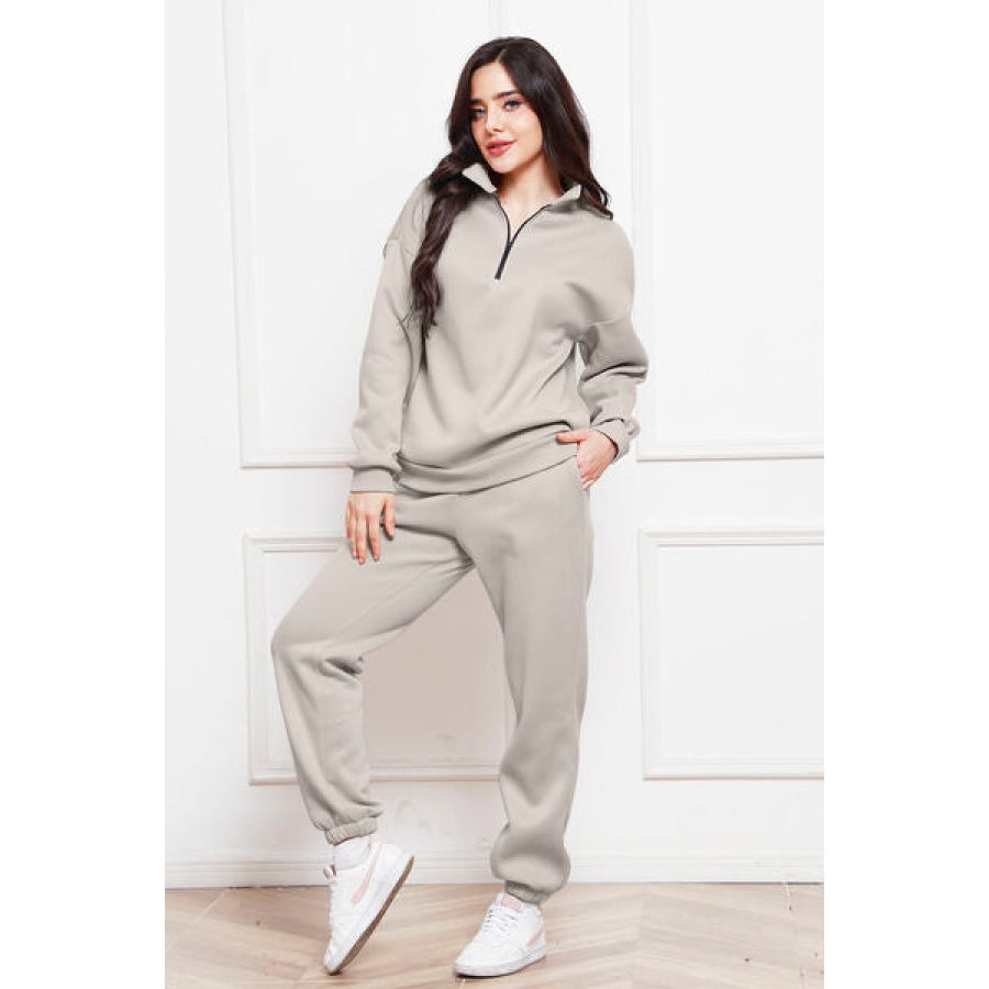 Half Zip Long Sleeve Sweatshirt and Pants Set Clothing