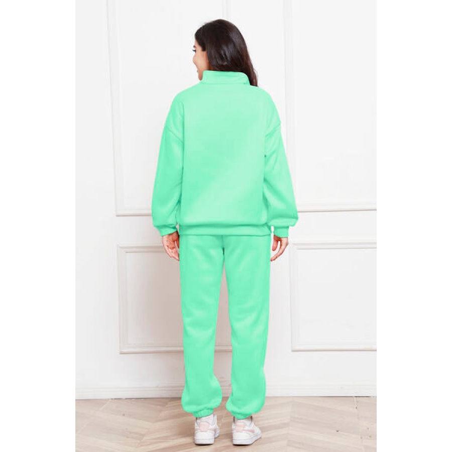 Half Zip Long Sleeve Sweatshirt and Pants Set Clothing