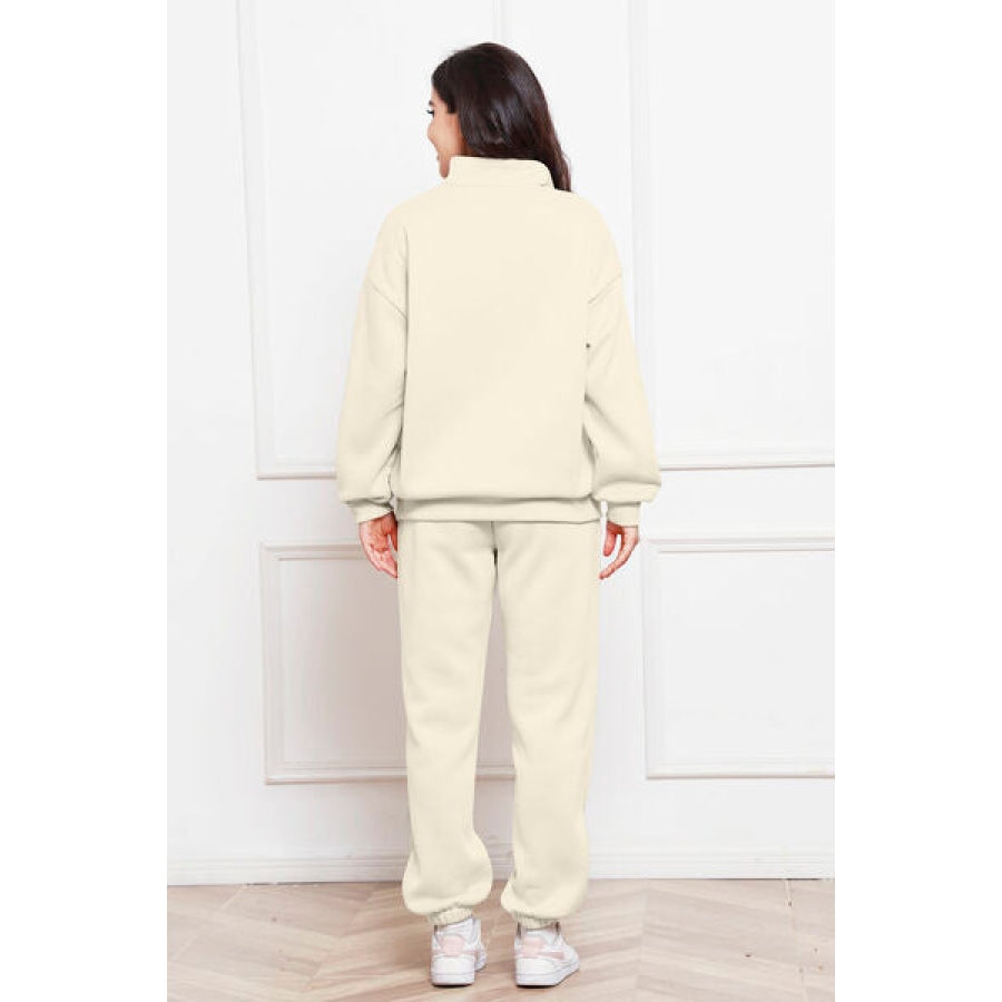 Half Zip Long Sleeve Sweatshirt and Pants Set Clothing