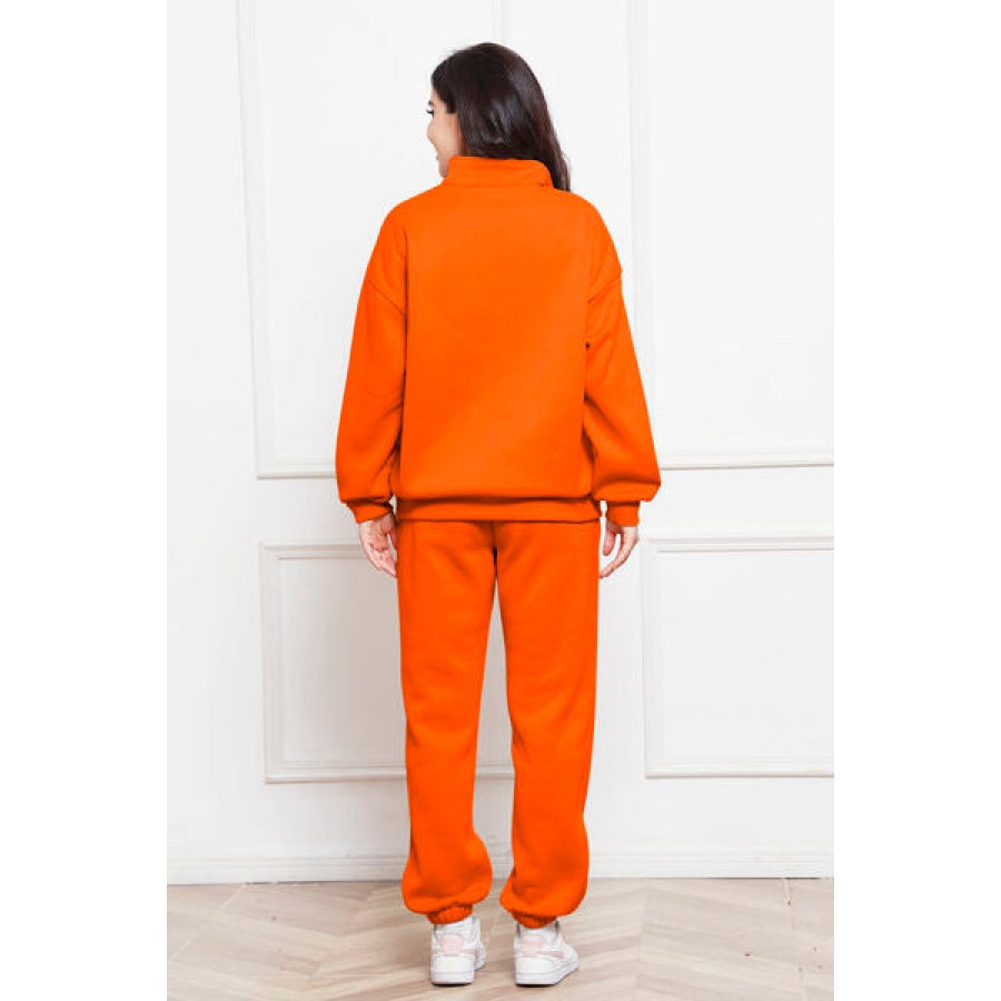 Half Zip Long Sleeve Sweatshirt and Pants Set Clothing