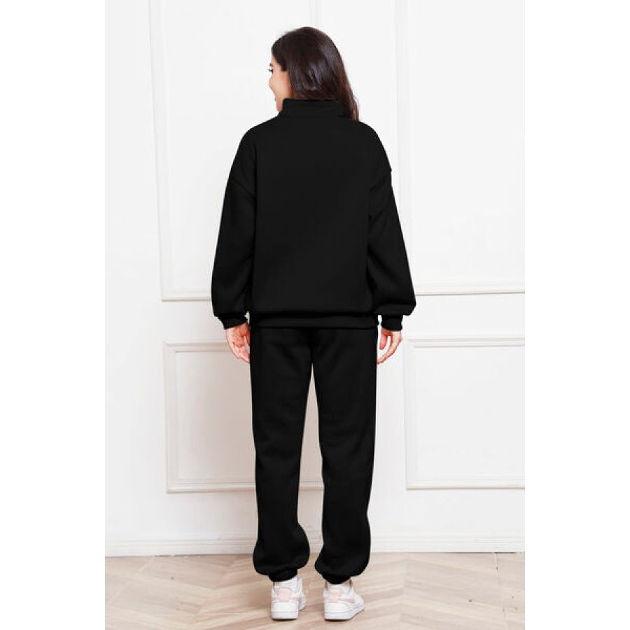 Half Zip Long Sleeve Sweatshirt and Pants Set Clothing