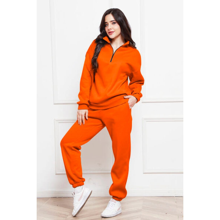 Half Zip Long Sleeve Sweatshirt and Pants Set Clothing