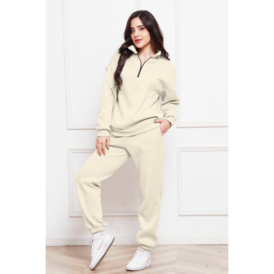 Half Zip Long Sleeve Sweatshirt and Pants Set Clothing