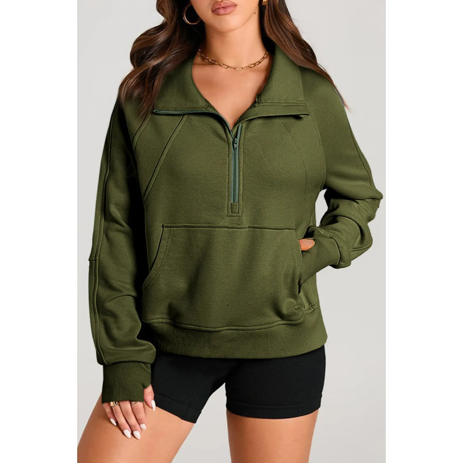 Half Zip Long Sleeve Sweatshirt Black Forest / S Apparel and Accessories