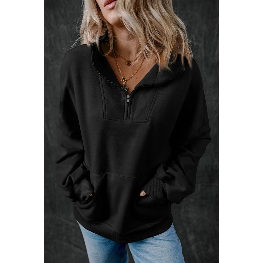 Half Zip Long Sleeve Sweatshirt Black / S Apparel and Accessories