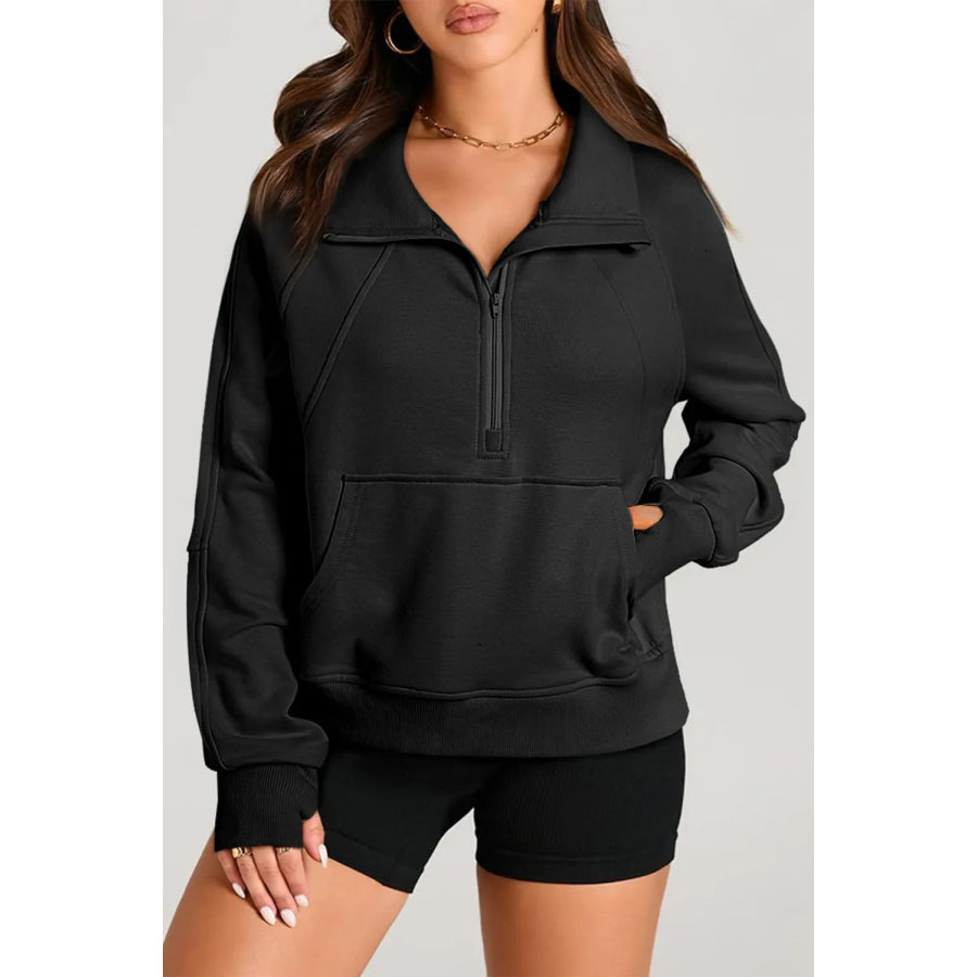 Half Zip Long Sleeve Sweatshirt Black / S Apparel and Accessories