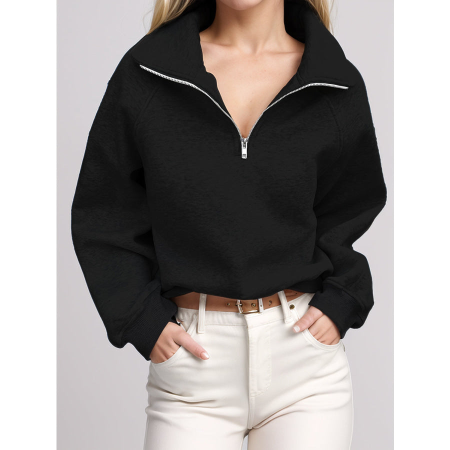 Half Zip Long Sleeve Sweatshirt Black / XS Apparel and Accessories