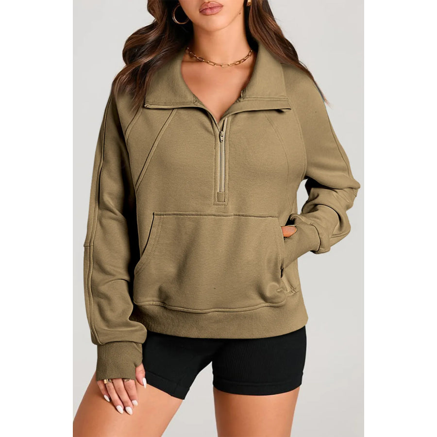 Half Zip Long Sleeve Sweatshirt Camel / S Apparel and Accessories