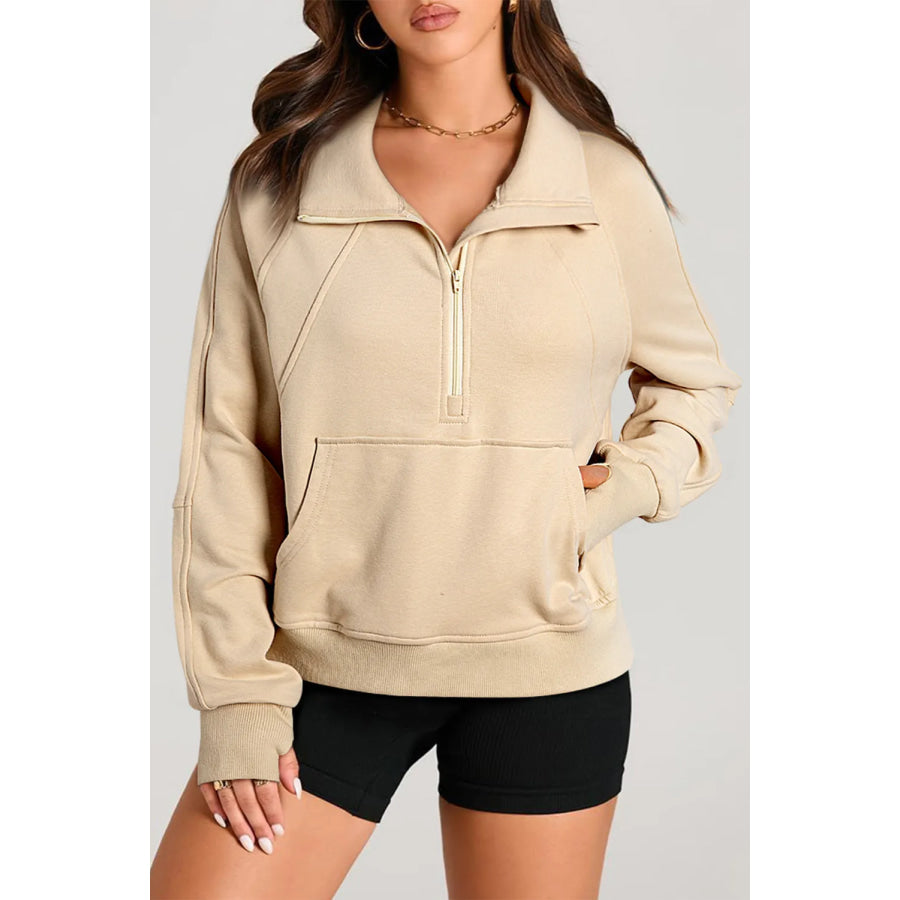 Half Zip Long Sleeve Sweatshirt Dust Storm / S Apparel and Accessories