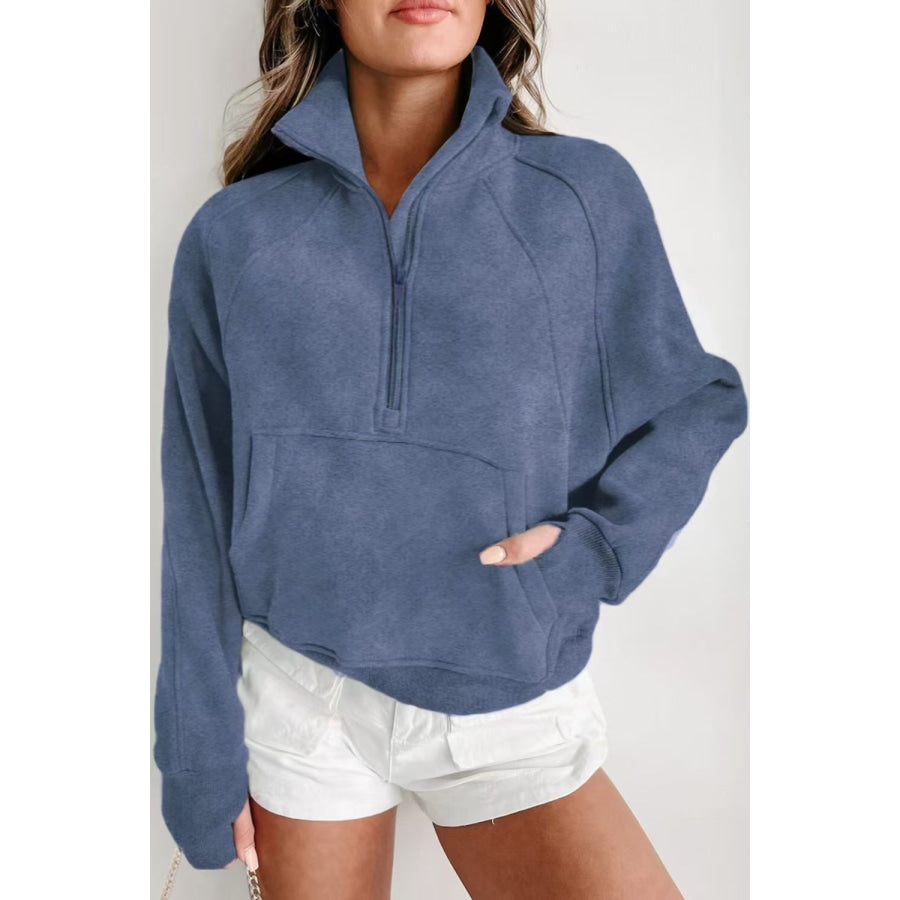 Half Zip Long Sleeve Sweatshirt Dusty Blue / S Apparel and Accessories