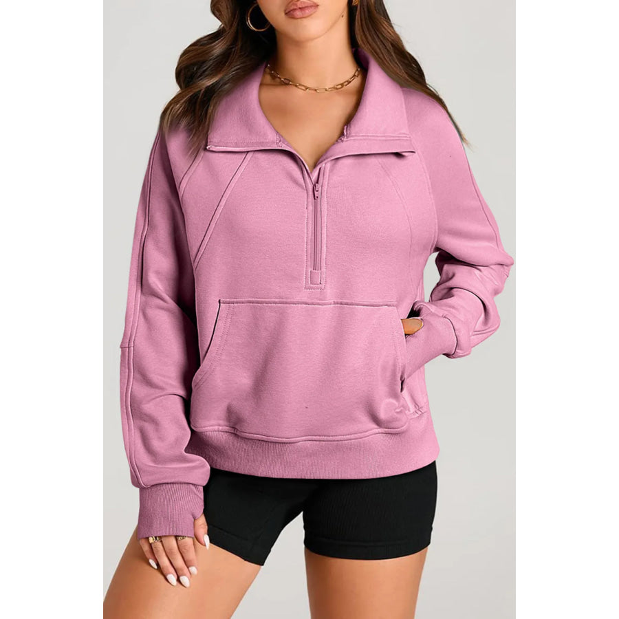 Half Zip Long Sleeve Sweatshirt Dusty Pink / S Apparel and Accessories