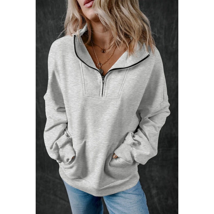 Half Zip Long Sleeve Sweatshirt Gray / S Apparel and Accessories