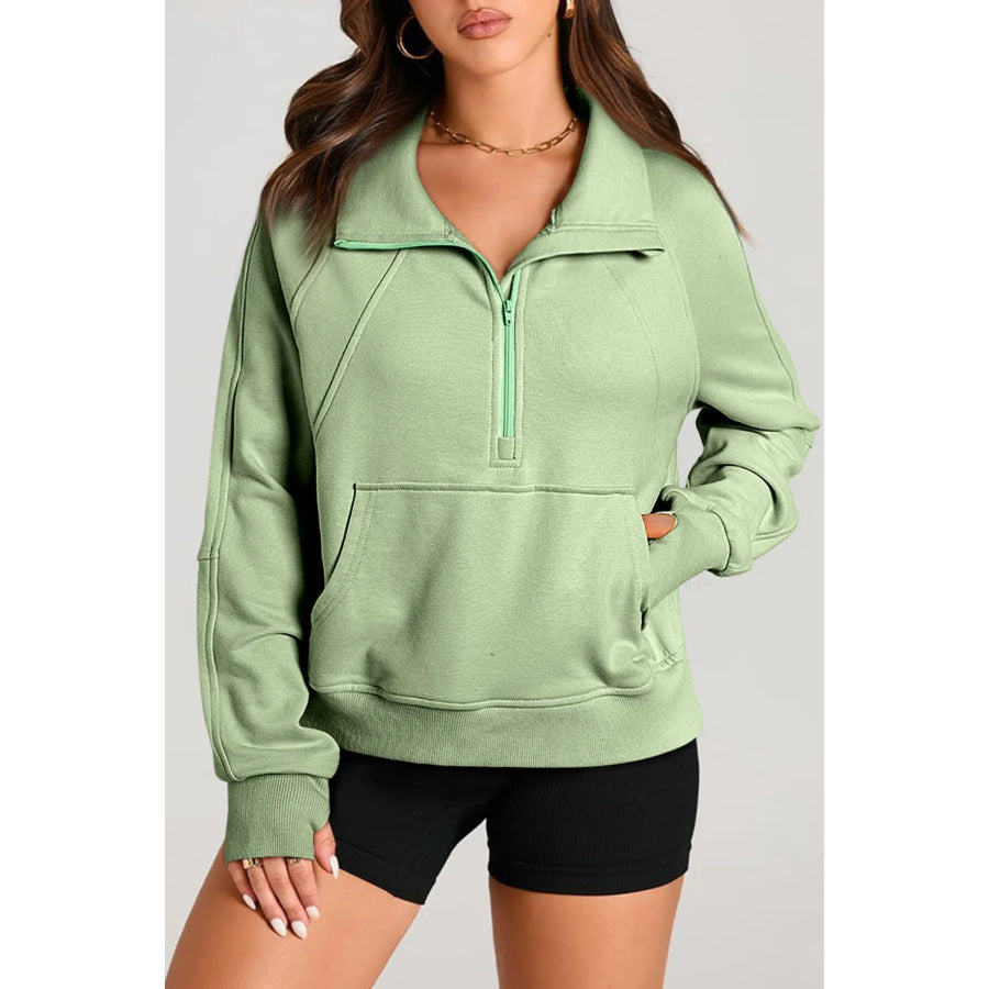 Half Zip Long Sleeve Sweatshirt Gum Leaf / S Apparel and Accessories