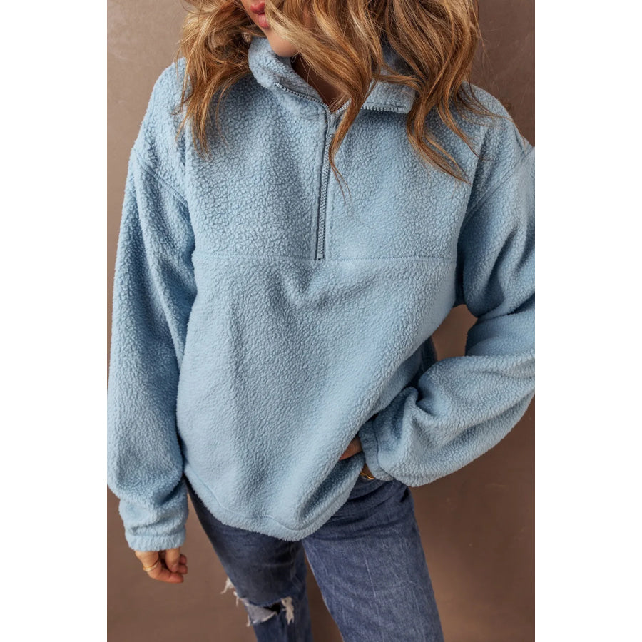 Half Zip Long Sleeve Sweatshirt Light Blue / S Apparel and Accessories