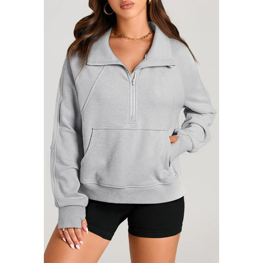 Half Zip Long Sleeve Sweatshirt Light Gray / S Apparel and Accessories