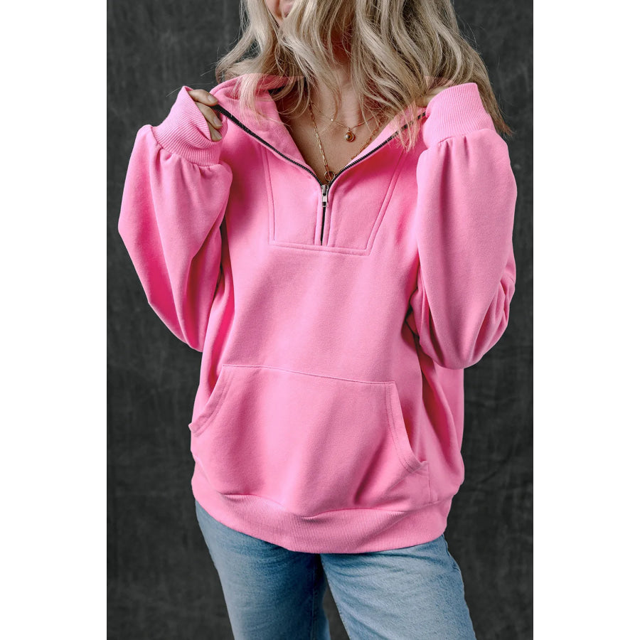 Half Zip Long Sleeve Sweatshirt Pink / S Apparel and Accessories