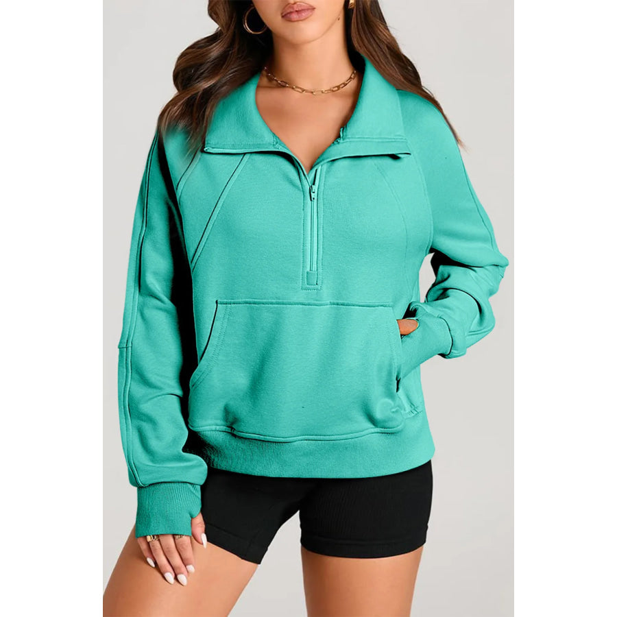 Half Zip Long Sleeve Sweatshirt Turquoise / S Apparel and Accessories