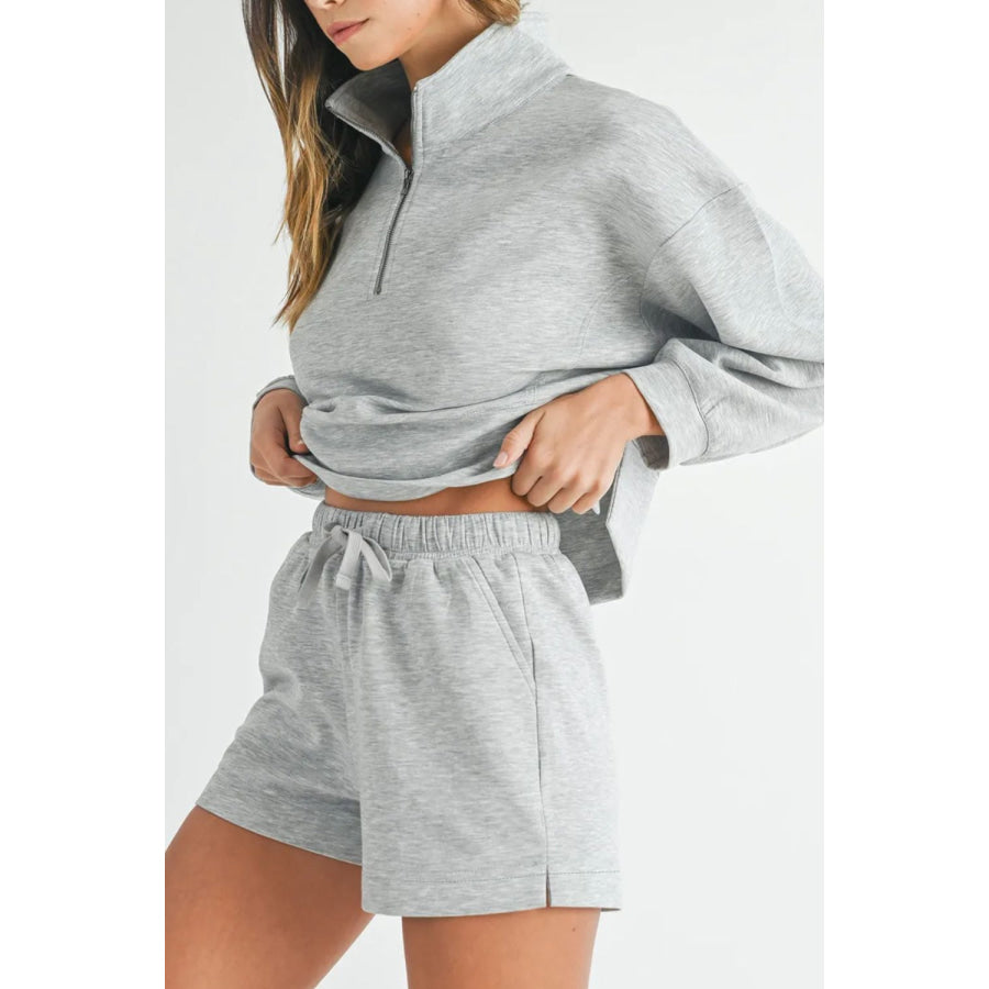 Half Zip Long Sleeve Top and Drawstring Shorts Set Apparel and Accessories