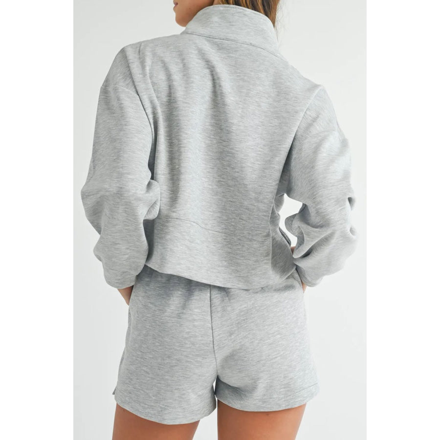 Half Zip Long Sleeve Top and Drawstring Shorts Set Apparel and Accessories