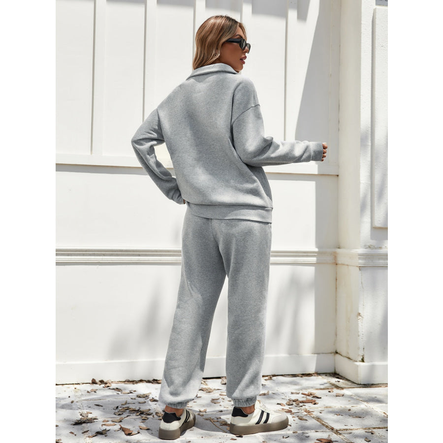 Half Zip Long Sleeve Top and Pants Set Apparel and Accessories