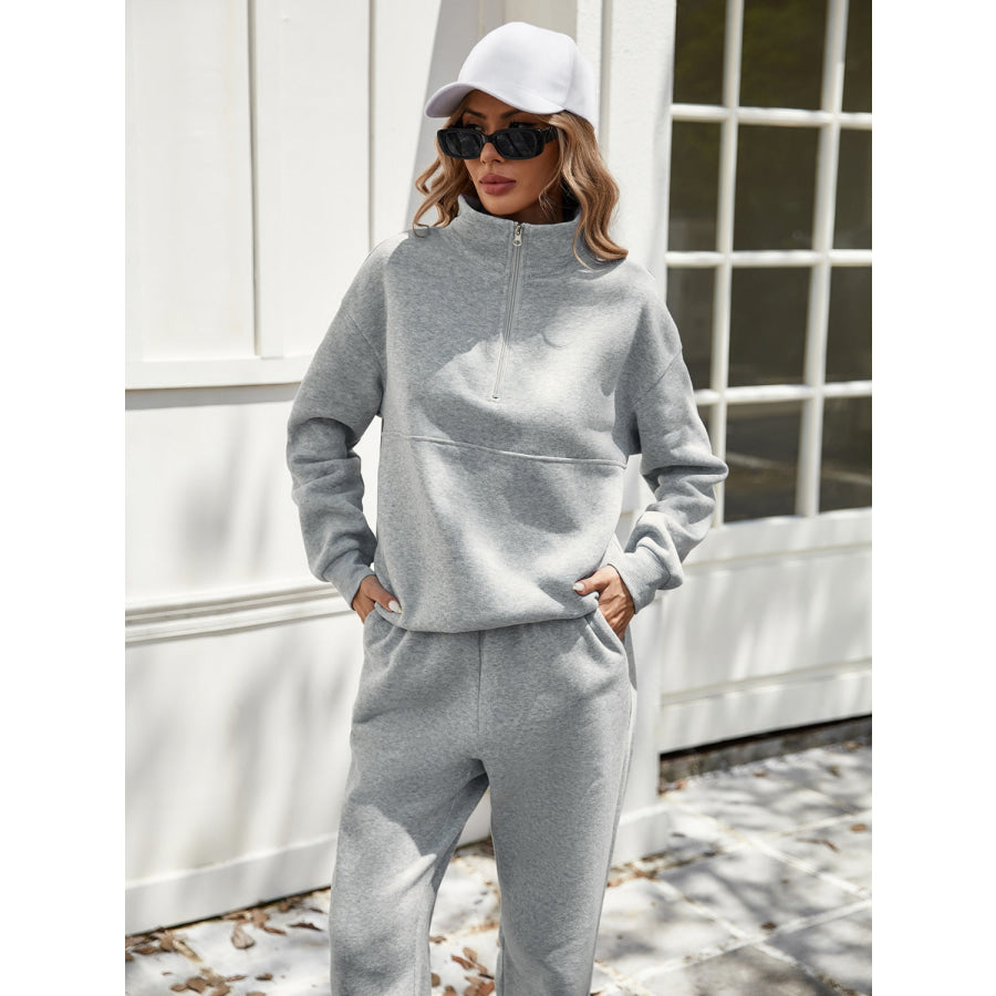 Half Zip Long Sleeve Top and Pants Set Apparel and Accessories