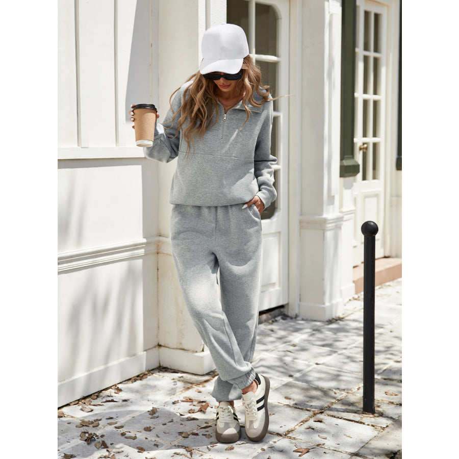 Half Zip Long Sleeve Top and Pants Set Apparel and Accessories