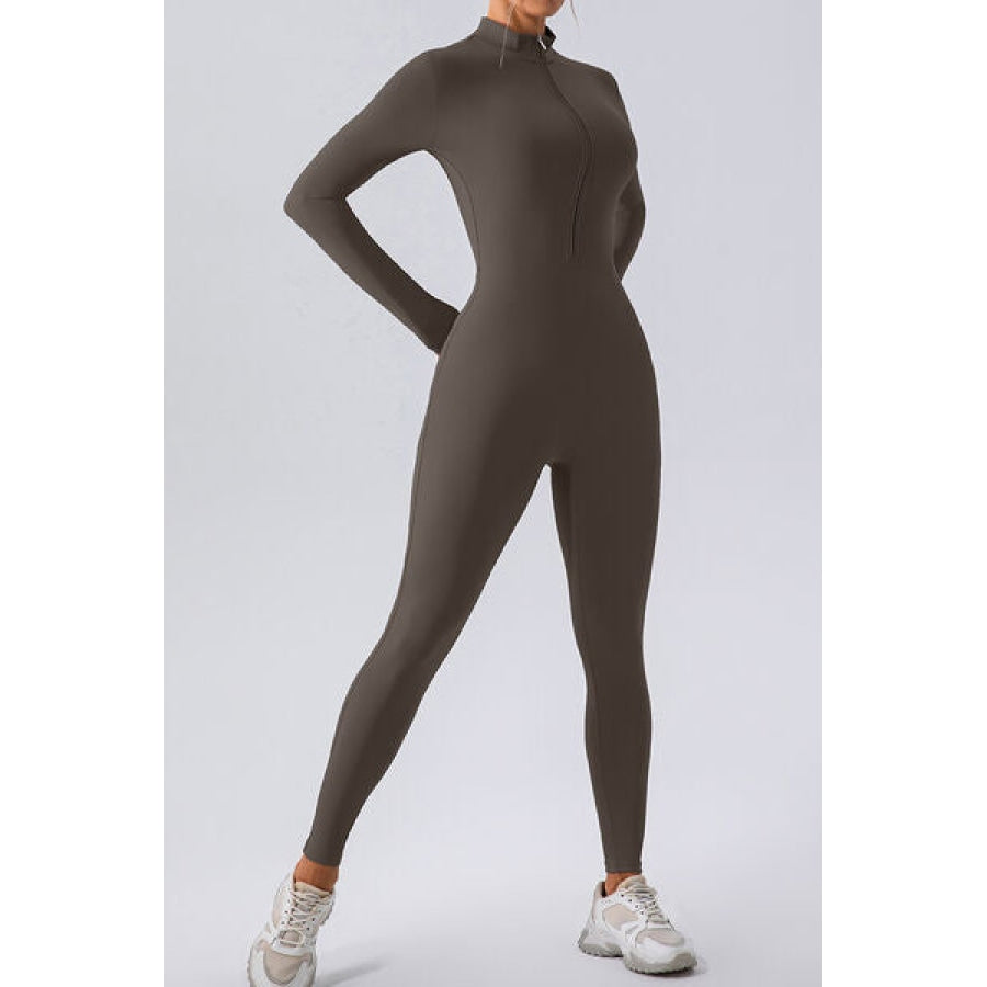 Half Zip Mock Neck Active Jumpsuit Clothing