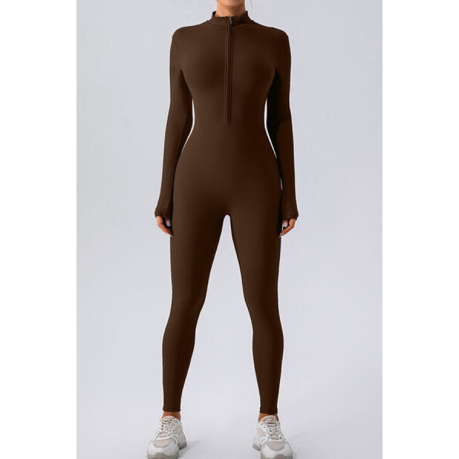 Half Zip Mock Neck Active Jumpsuit Clothing