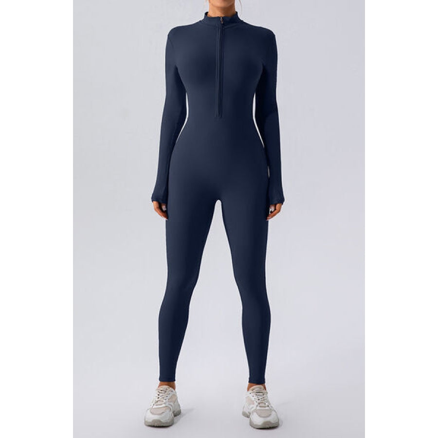 Half Zip Mock Neck Active Jumpsuit Clothing