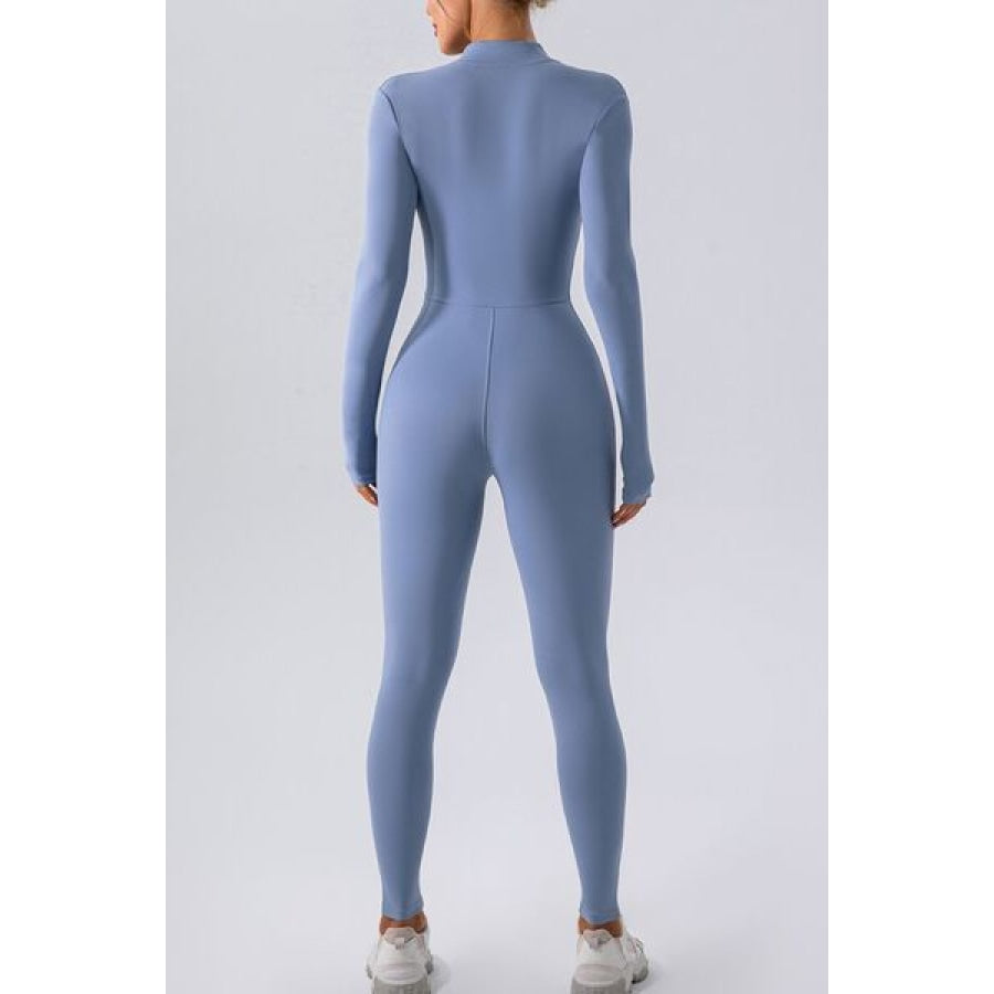 Half Zip Mock Neck Active Jumpsuit Clothing