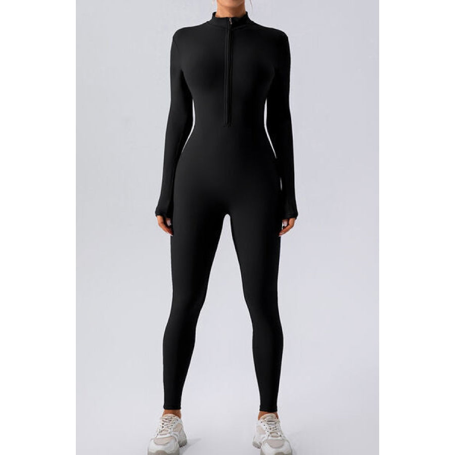 Half Zip Mock Neck Active Jumpsuit Clothing