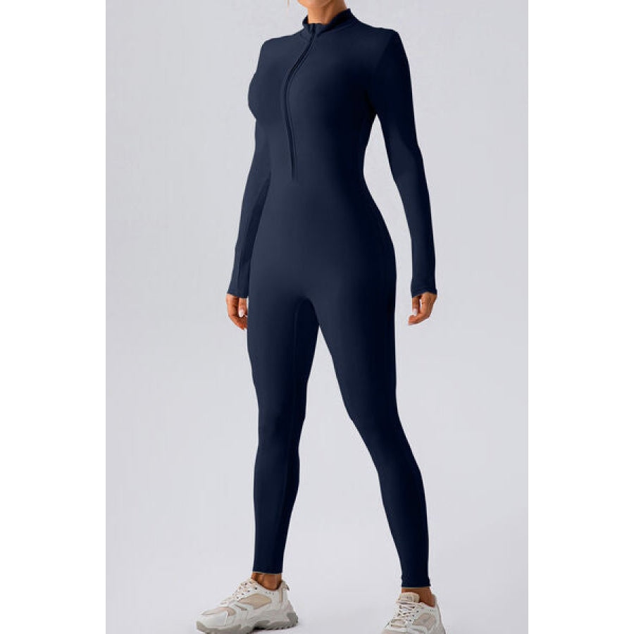 Half Zip Mock Neck Active Jumpsuit Navy / S Clothing