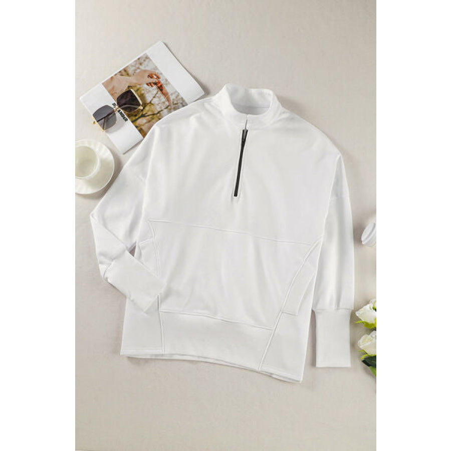 Half Zip Pocketed Dropped Shoulder Sweatshirt Apparel and Accessories