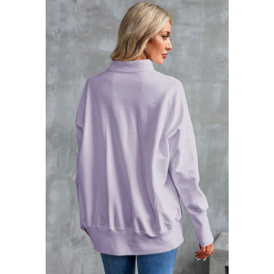 Half Zip Pocketed Dropped Shoulder Sweatshirt Apparel and Accessories